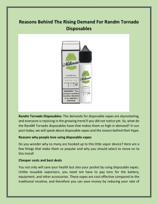 Reasons Behind The Rising Demand For Randm Tornado Disposables