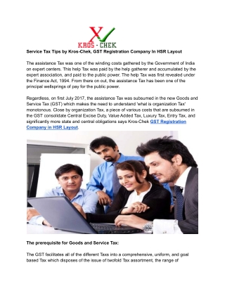 Service Tax Tips by Kros-Chek, GST Registration Company In HSR Layout