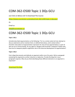 COM-362-O500 Topic 1 DQs GCU