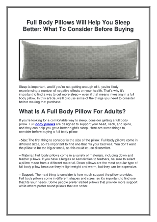 Full Body Pillows Will Help You Sleep Better