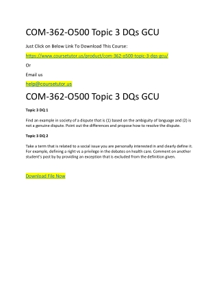 COM-362-O500 Topic 3 DQs GCU