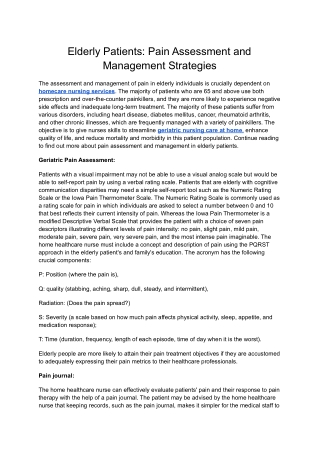 Pain Assessment and Management Strategies