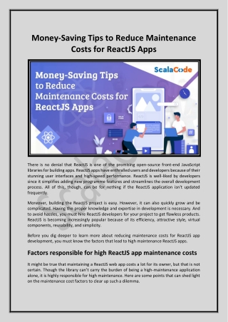 Money-Saving Tips to Reduce Maintenance Costs for ReactJS Apps