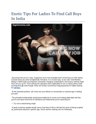 Exotic Tips For Ladies To Find Call Boys In India