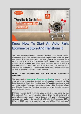Know How To Start An Auto Parts Ecommerce Store And Transform It