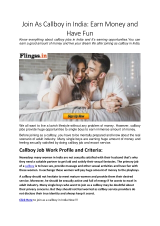 Join As Callboy in India-Earn Money and Have Fun