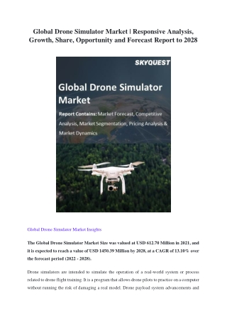 Global Drone Simulator Market | Responsive Analysis, Growth, Share, Opportunity