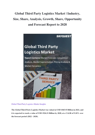 Global Third Party Logistics Market | Industry, Size, Share, Analysis, Growth,