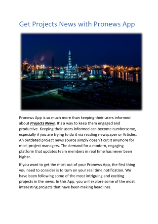 Get Projects News with Pronews App.