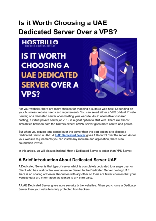 Is it Worth Choosing a UAE Dedicated Server Over a VPS