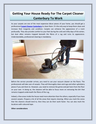 Getting Your House Ready For The Carpet Cleaner Canterbury To Work