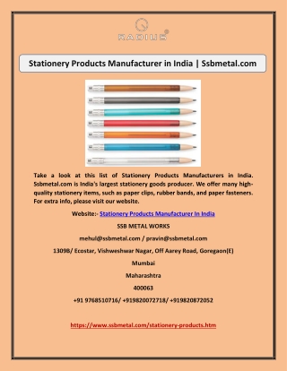 Stationery Products Manufacturer in India | Ssbmetal.com