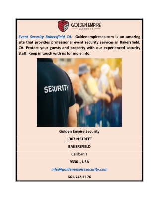 Event Security Bakersfield Ca  Goldenempiresec.com
