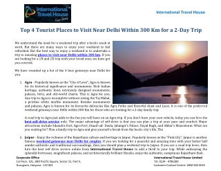 Top 4 Tourist Places to Visit Near Delhi Within 300 Km for a 2-Day Trip