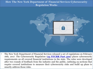 How The New York Department of Financial Services Cybersecurity Regulation Works
