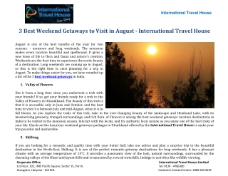 3 Best Weekend Getaways to Visit in August - International Travel House