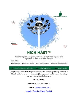 High mast supplier in Tamilnadu