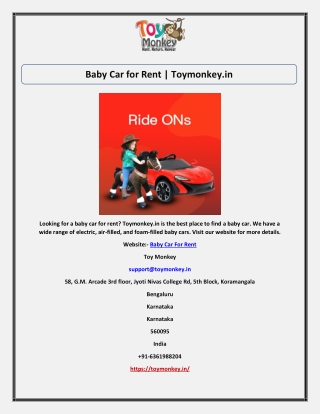 Baby Car for Rent | Toymonkey.in