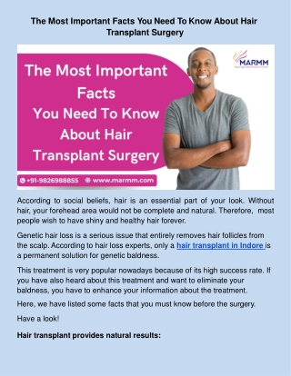 The Most Important Facts You Need To Know About Hair Transplant Surgery