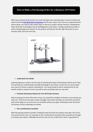 How to Make a Purchasing Order for a Business 3D Printer