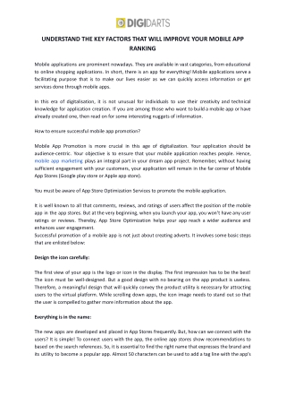 Key Factors That Will Improve Your Mobile App Ranking | DigiDarts