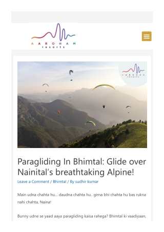 Paragliding In Bhimtal  Glide Over Nainital's Breathtaking Alpine