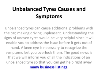 Unbalanced Tyres Causes and Symptoms