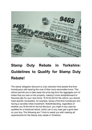 Stamp Duty Rebate in Yorkshire_ Guidelines to Qualify for Stamp Duty Rebate