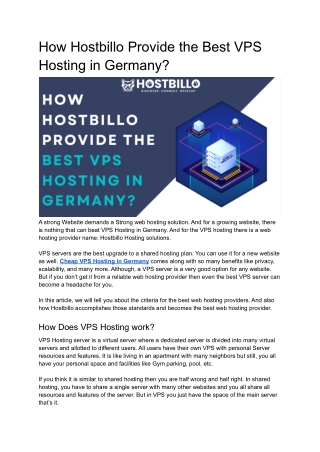 How Hostbillo Provide the Best VPS Hosting in Germany