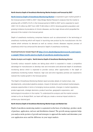 North America Depth of Anesthesia Monitoring Market Analysis and Forecast by 2027