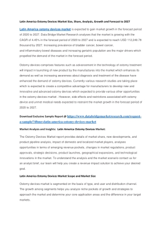 Latin America Ostomy Devices Market Size, Share, Analysis, Growth and Forecast to 2027