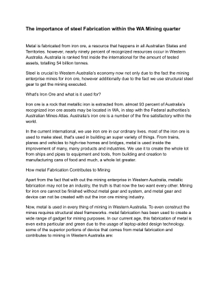 The importance of steel Fabrication within the WA Mining quarter