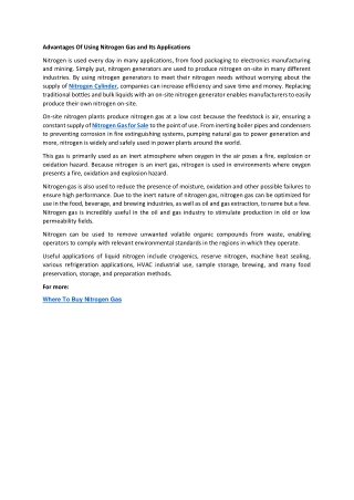 Advantages Of Using Nitrogen Gas and Its Applications