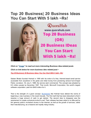 Top 20 Business {OR} 20 Business Ideas You Can Start With 5 lakh _Rs!