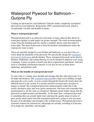 Waterproof Plywood for Bathroom - Gurjone Plywood