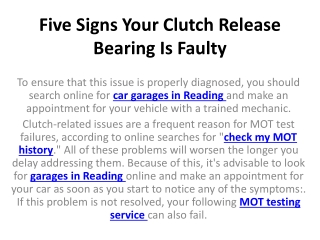 Five Signs Your Clutch Release Bearing Is Faulty