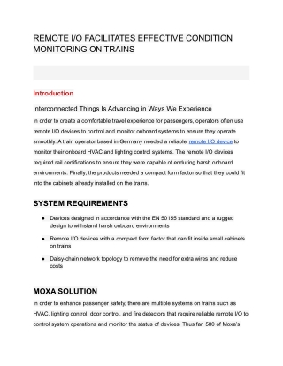 REMOTE I_O FACILITATES EFFECTIVE CONDITION MONITORING ON TRAINS