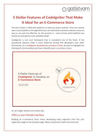 5 features of CodeIgniter that makes it perfect for an E-Commerce Store