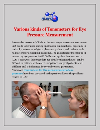 Various kinds of Tonometers for Eye Pressure Measurement