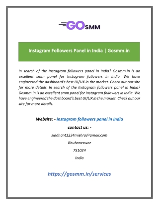Instagram Followers Panel in India  Gosmin