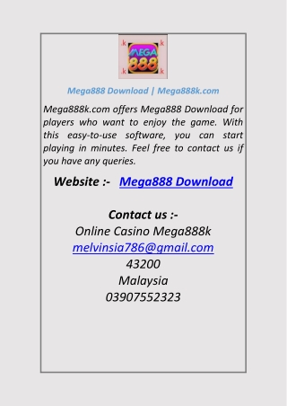 Mega888 Download  Mega888k.com