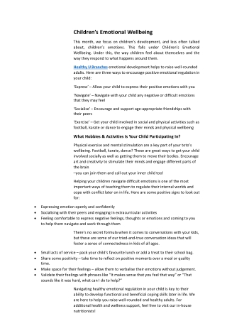 Children’s Emotional Wellbeing