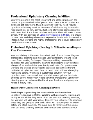 Professional Upholstery Cleaning in Milton