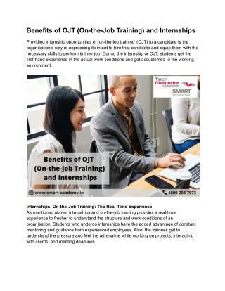 Benefits of OJT (On-the-Job Training) and Internships