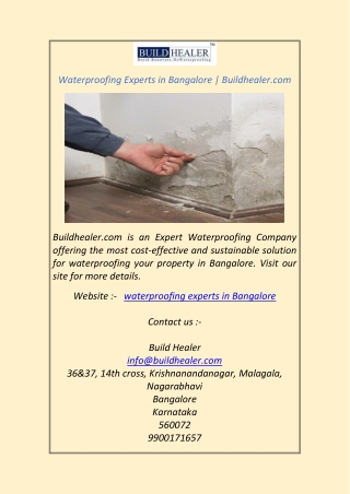 Waterproofing Experts in BangaloreBuildhealer.com