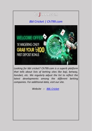 Bbl Cricket  Ch799.com