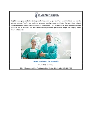The Best Weight Loss Surgery in Fort Lauderdale  Drmichaelchoi