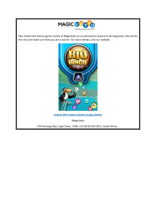 Instant Win Lottery Games to Play Online  Magiclotto.co.za