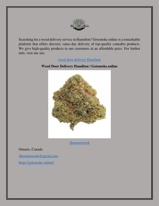 Weed Door Delivery Hamilton | Gotsmoke.online