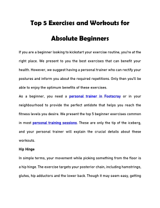 Top 5 Exercises and Workouts for Absolute Beginners